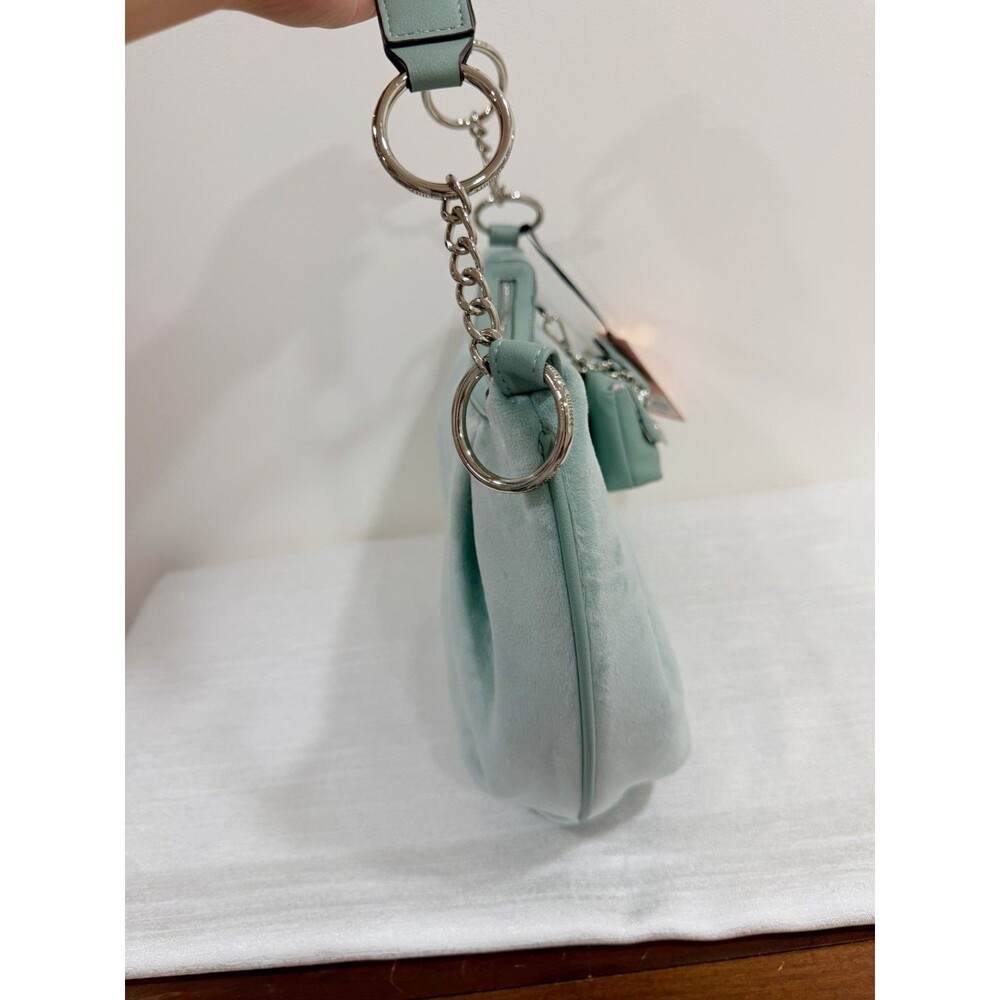 NWT Juicy Couture Queen Couture Hobo Bag Sage Mint Green Velour Rhinestone Heart - Picture 4 of 10
